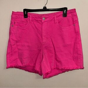 Judy Blue Bright Pink Frayed Hem Denim garmet dyed Shorts